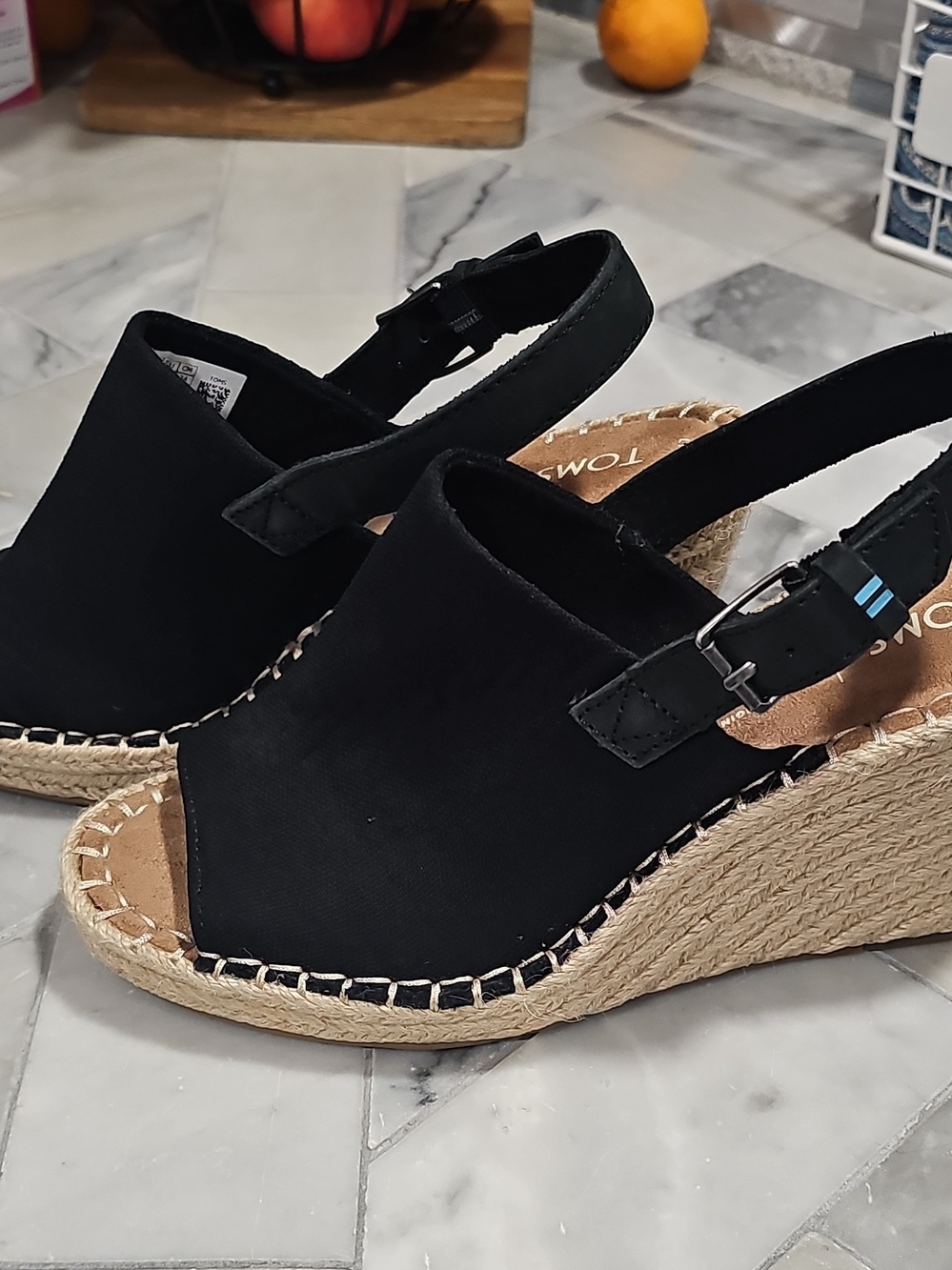 TOMS Black Espadrille Wedge Sandals - Women's Slingback 7 - Picture 2 of 8